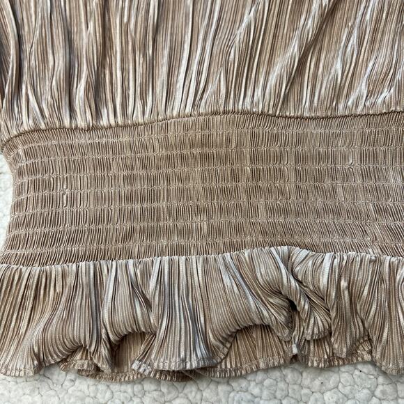 Leith Women's V-neck, Ls Pleated Cropped Elastic Waist Top, Gold XXS - Picture 7 of 11